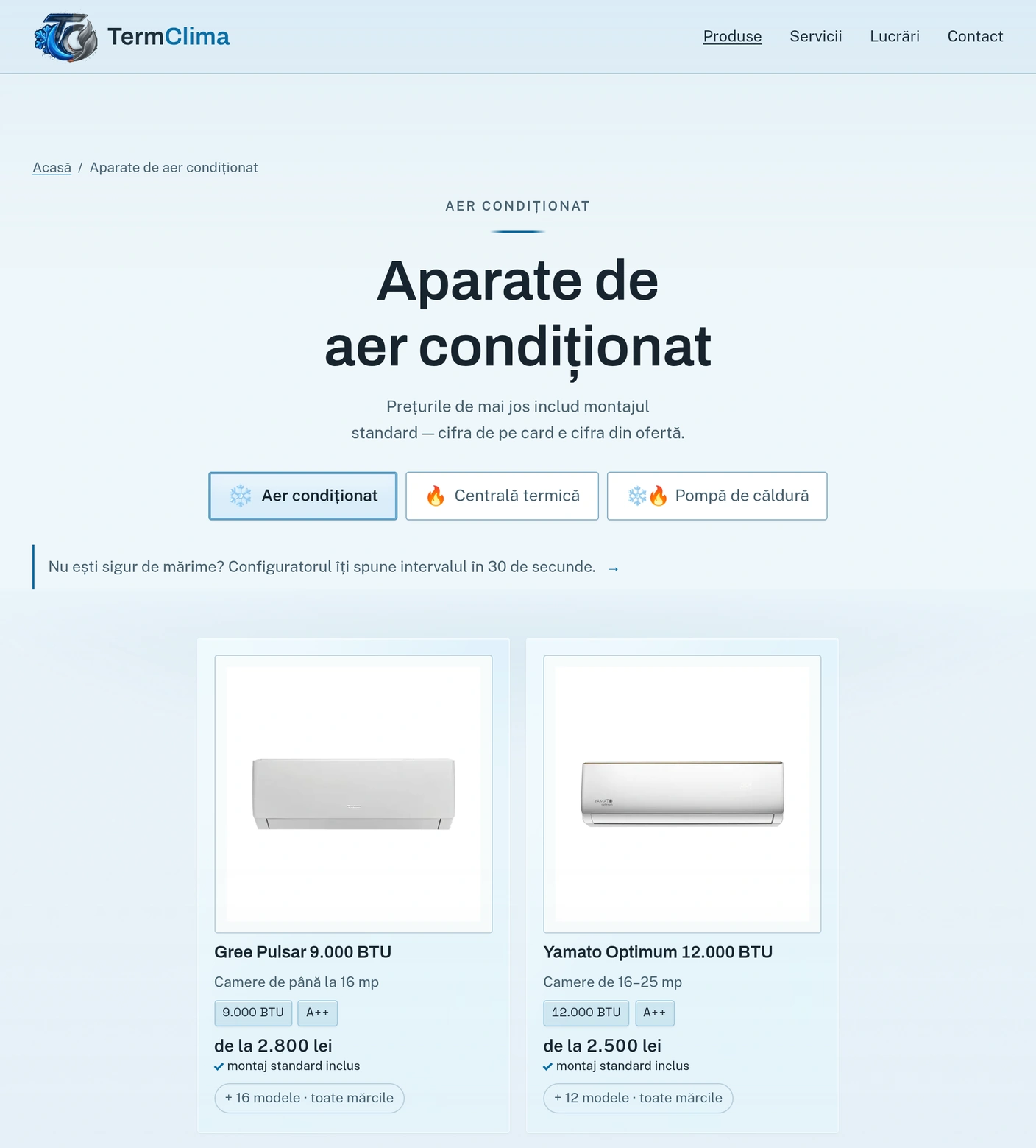 Catalogul de aparate de aer condiționat, cu filtrele de tip deasupra